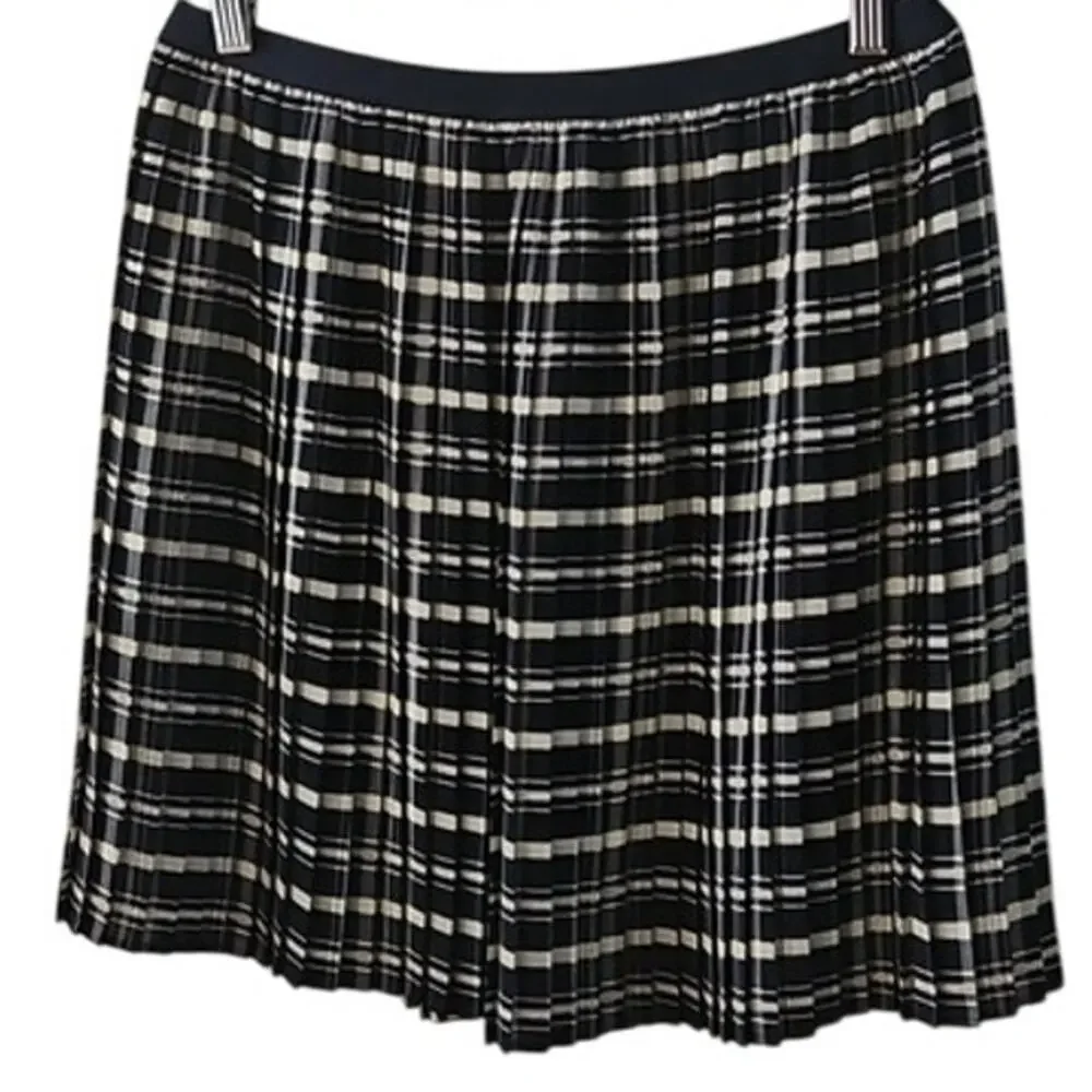 GANT Rugger Women's Pleated A-Line Skirt Navy Cream Argyle Plaid Medium EUC